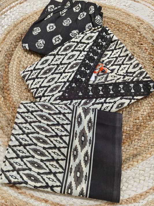 White with grey Cotton sets with duppatta