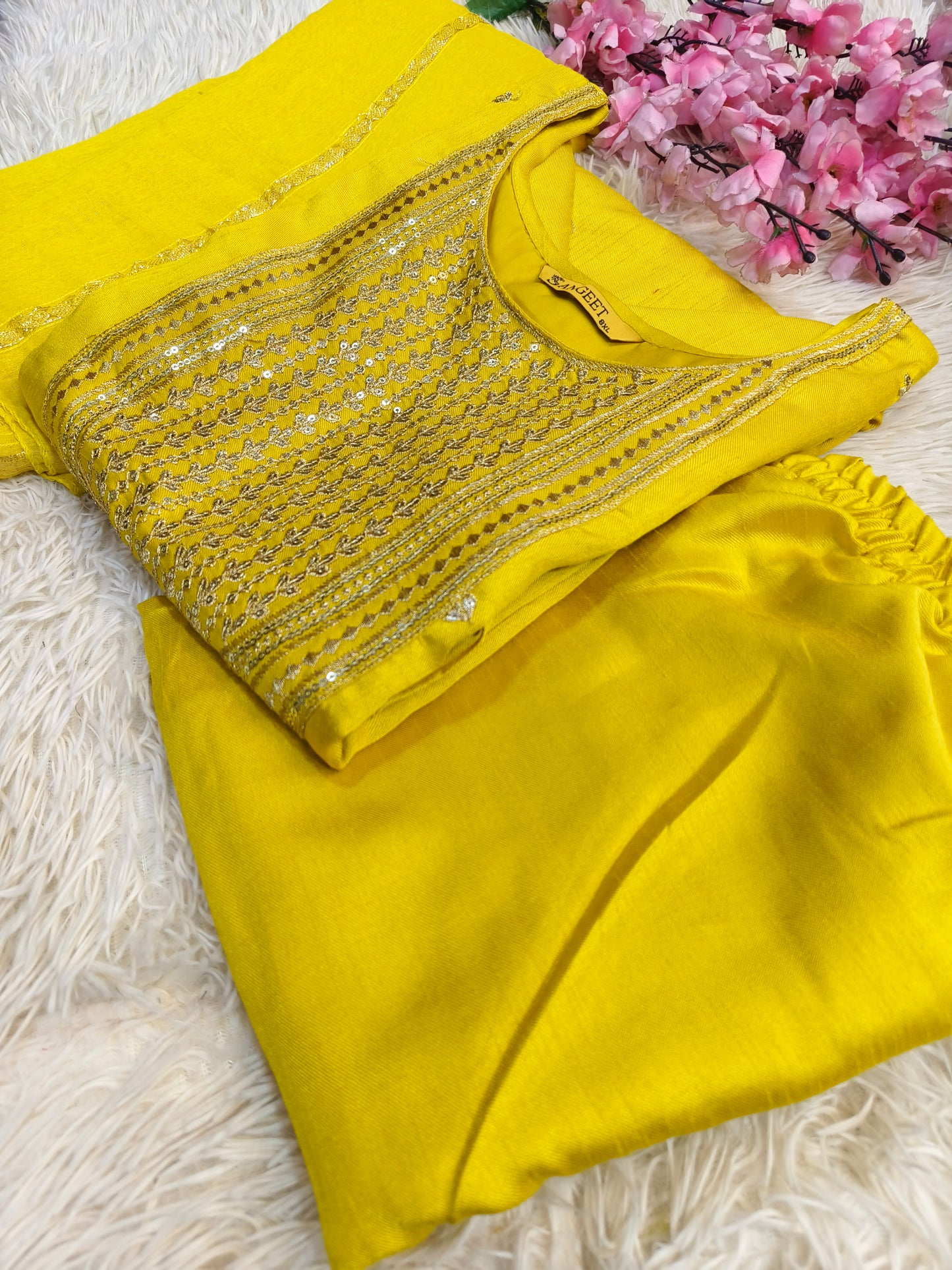 Yellow designer straight cut Suit