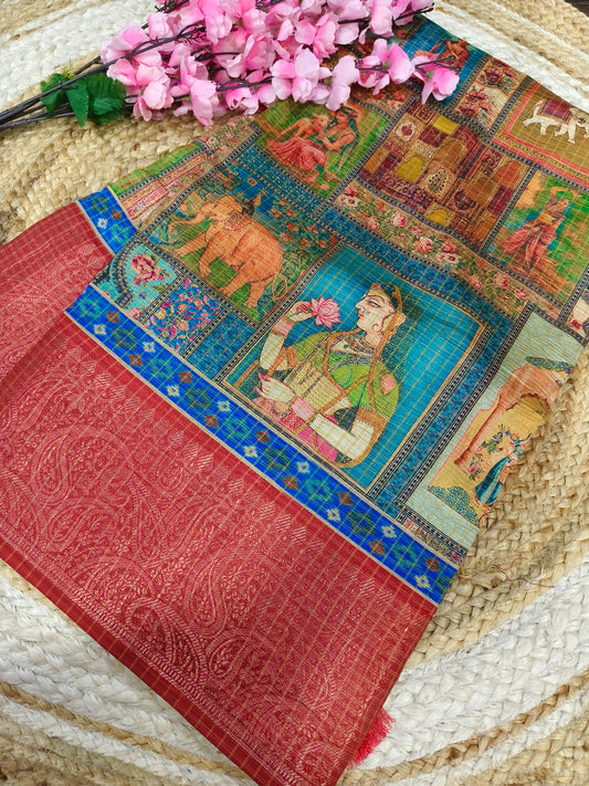 Blue with maroon heritage silk saree