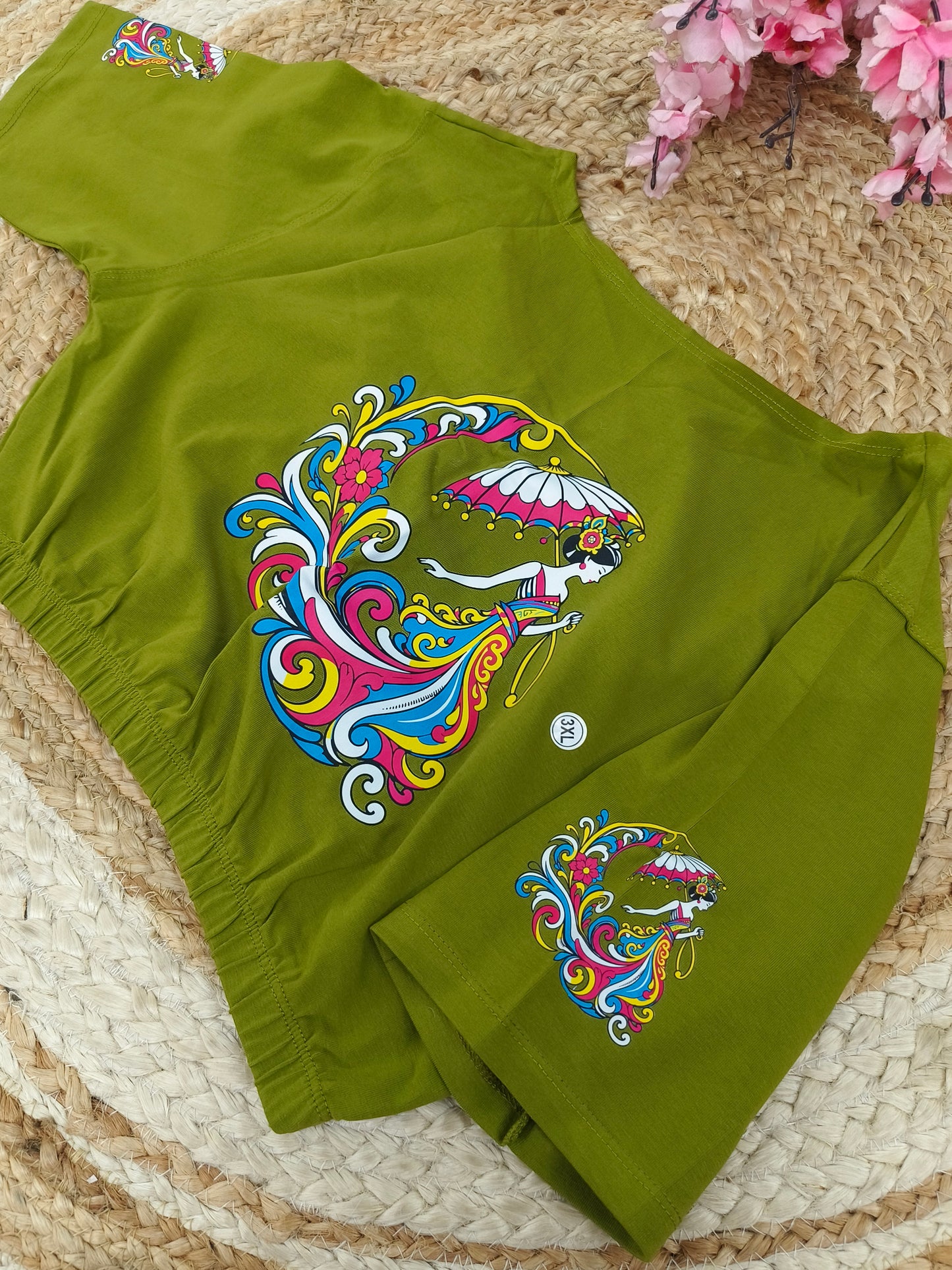 Parrot Green Stretchable blouse with unique printed design