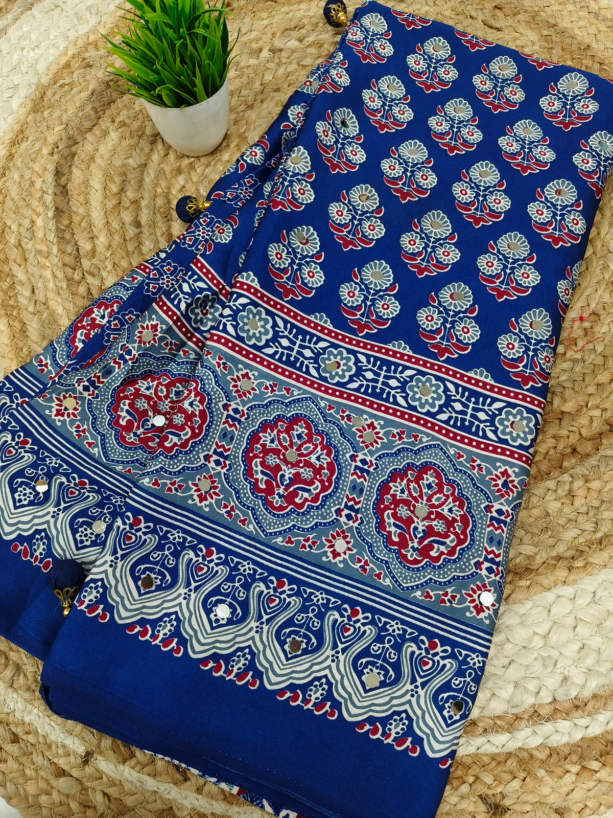 Indigo blue modal silk saree