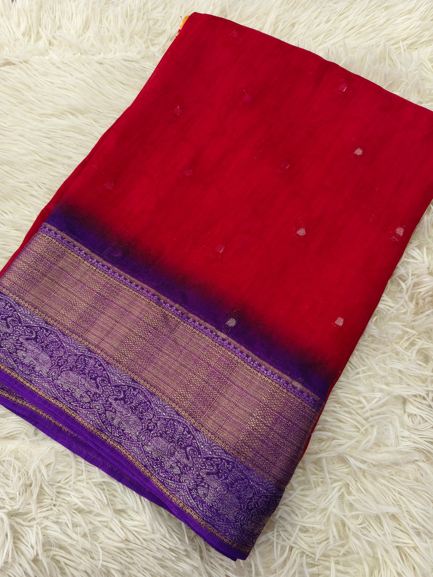 Red with purple Georgette  Saree