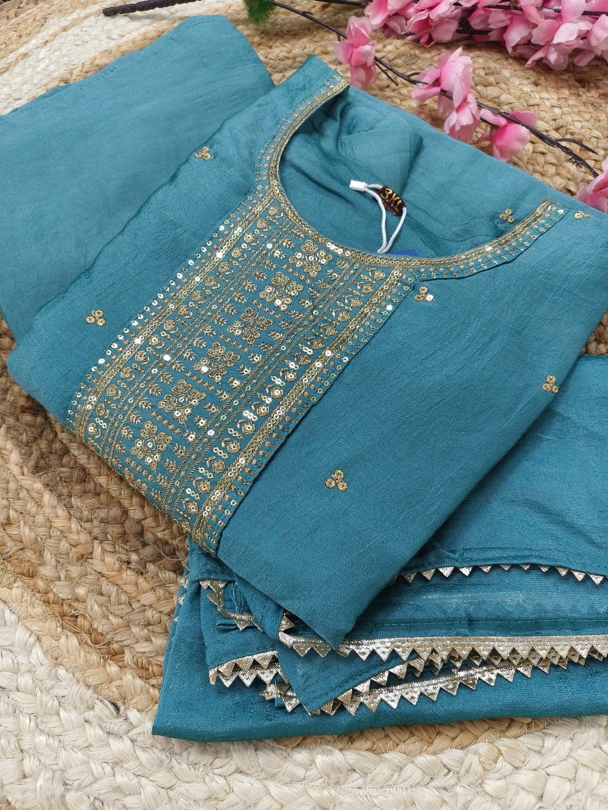 Light Blue Elegant Vichitra Silk dress