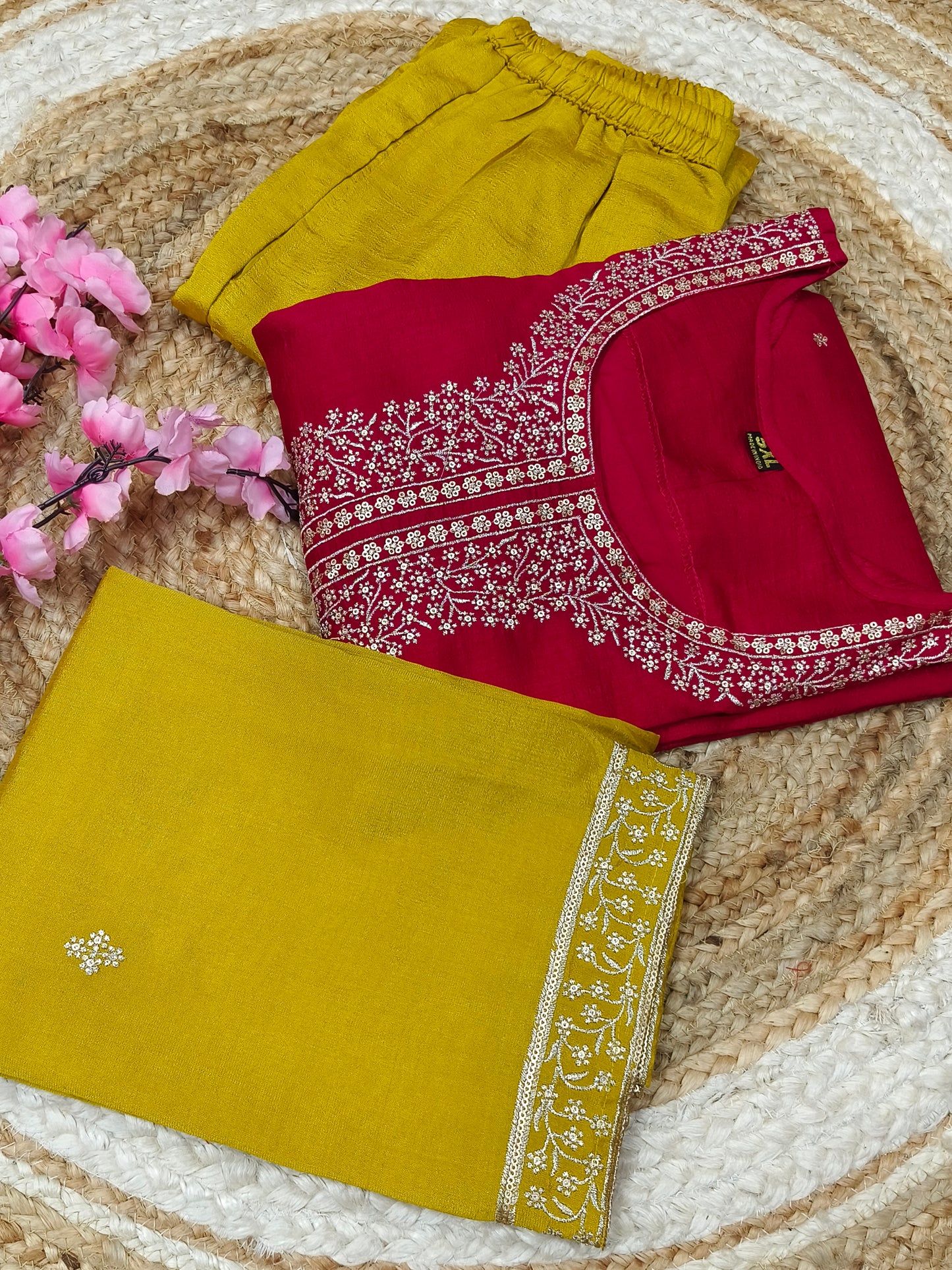 rani pink with yellow designer suit