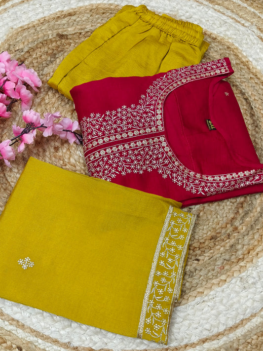 rani pink with yellow designer suit