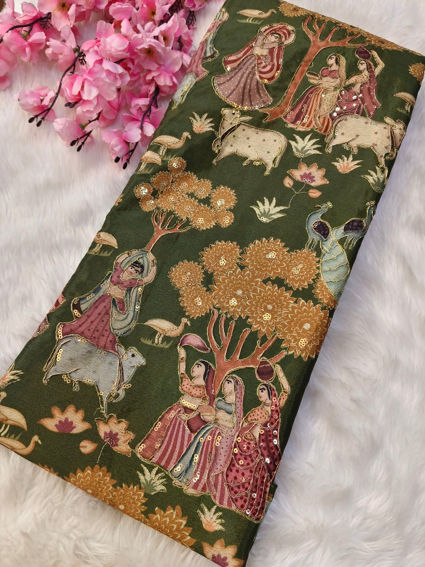 Olive Green Silk blouse piece