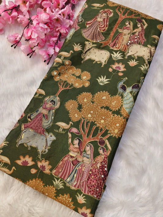 Olive Green Silk blouse piece