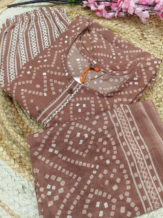 Brown Cotton sets with duppatta