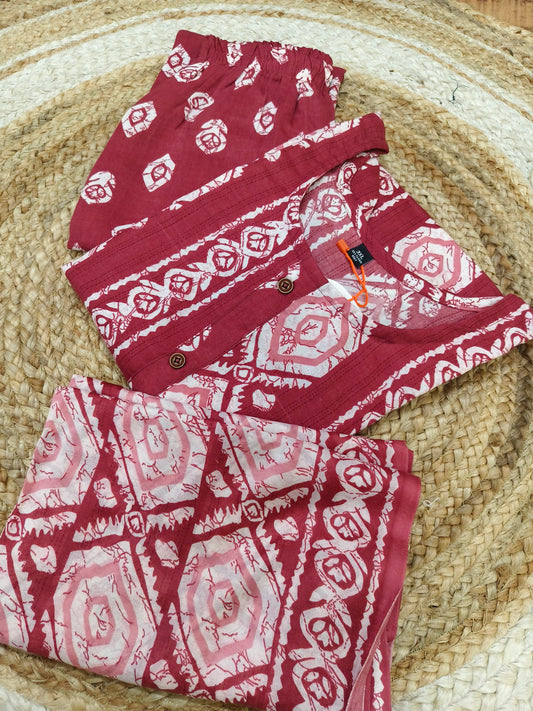Maroon Cotton sets with duppatta