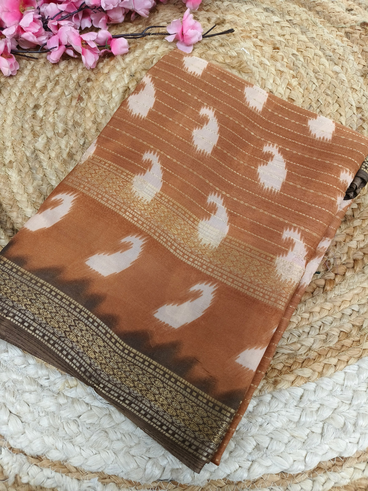 Light Orange  Dola silk  saree