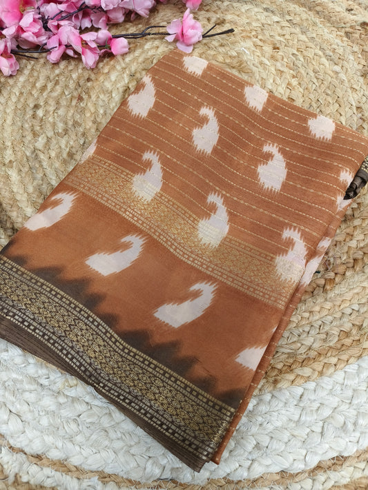 Light Orange  Dola silk  saree