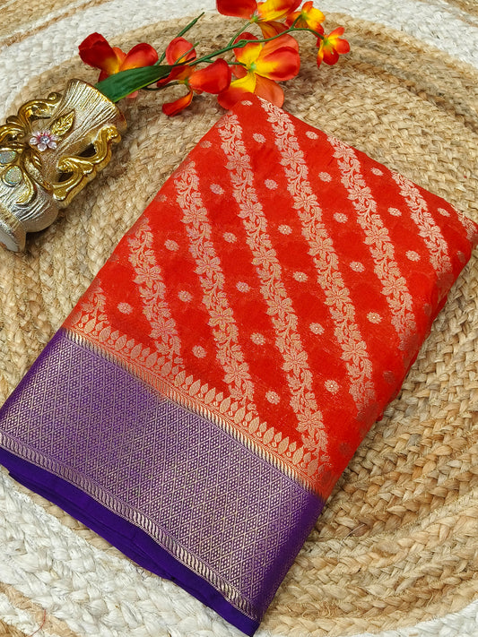 orange with purple Banarasi Georgette silk saree