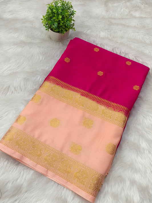 Pink with Peach Semi Mysore crepe silk saree