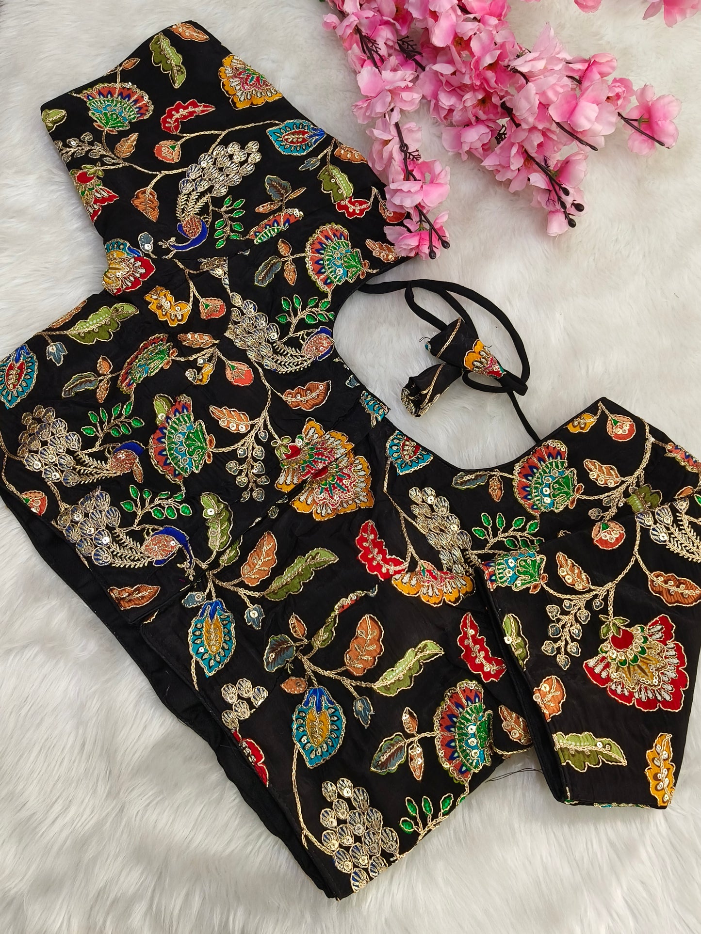 Black Natural Crepe Ready Blouse