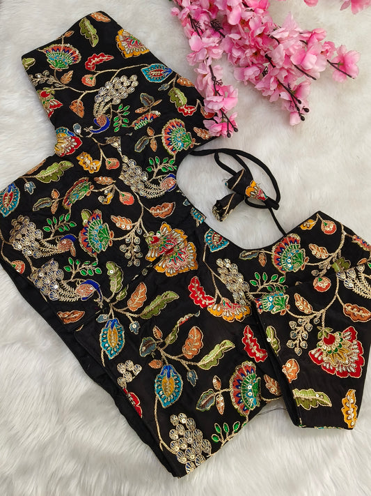 Black Natural Crepe Ready Blouse