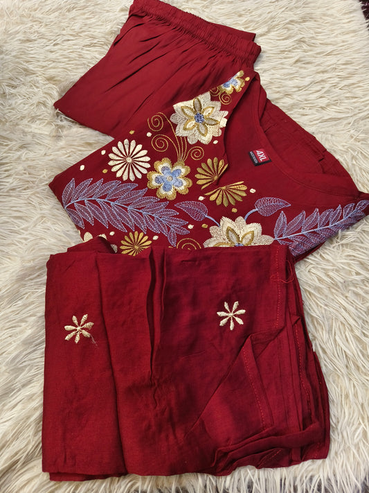 Maroon designer Aline suit