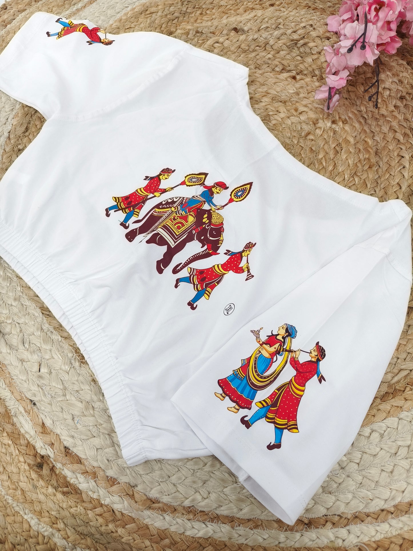 White Stretchable blouse with unique printed design