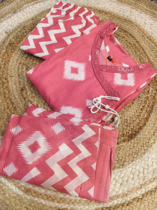 Peach Cotton sets with duppata