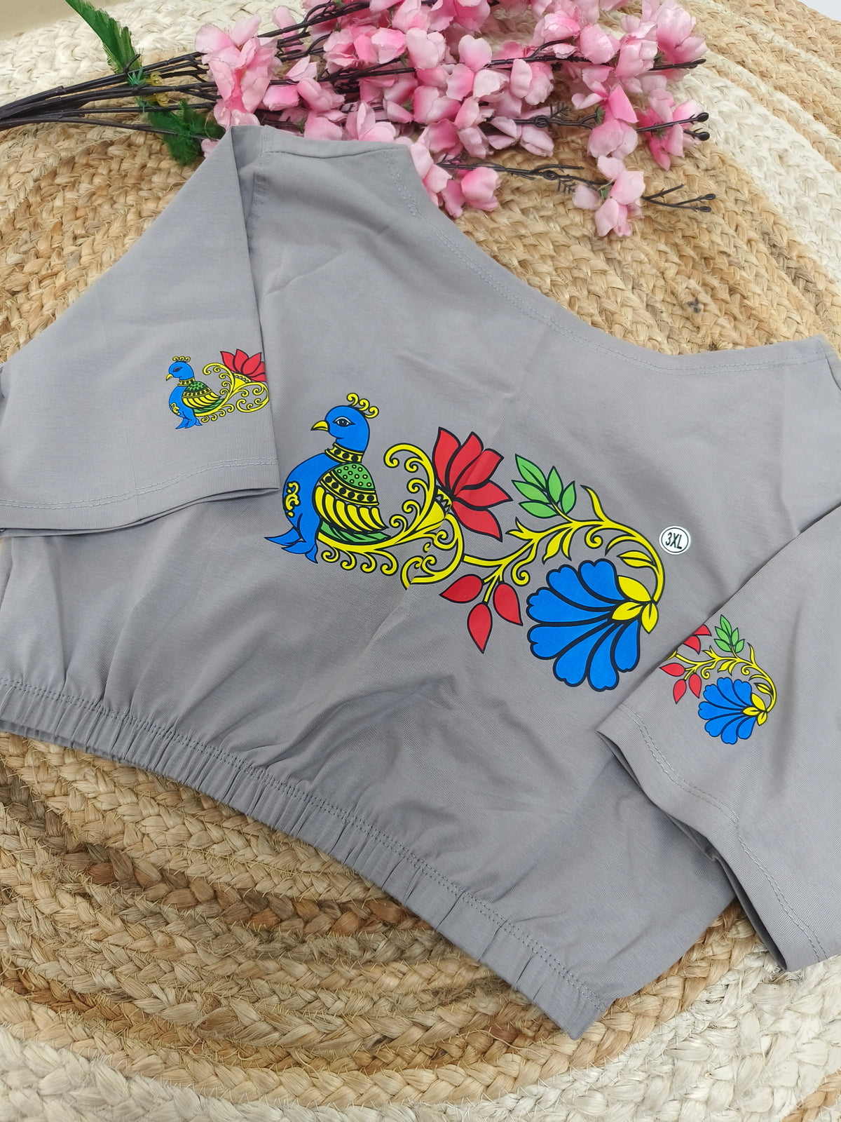 Grey Stretchable blouses printed design