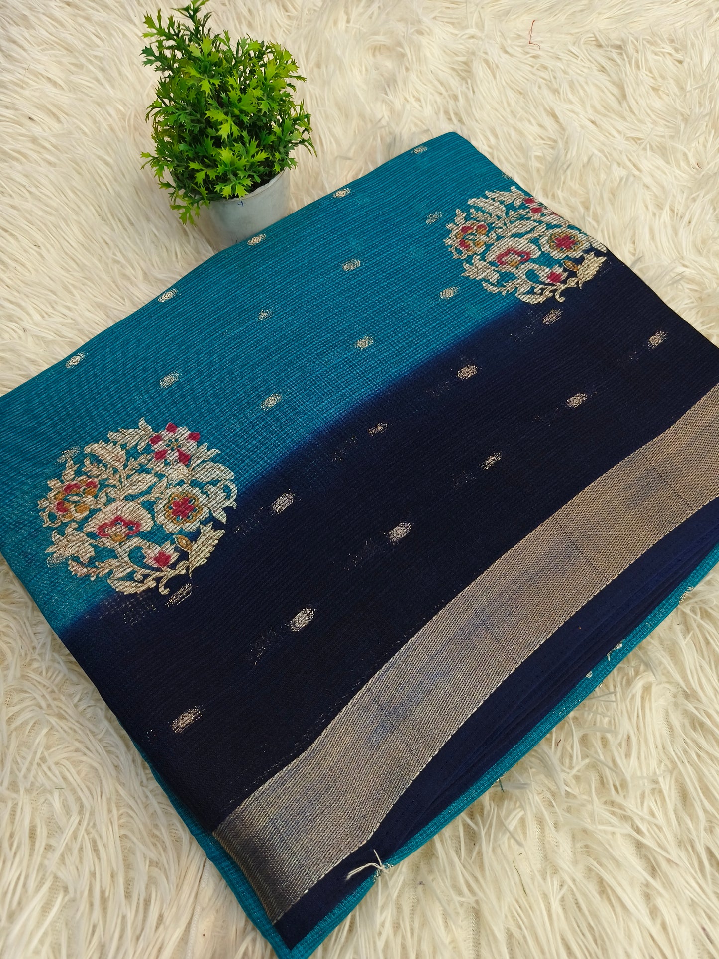 Blue with navy blue light weight juit Saree