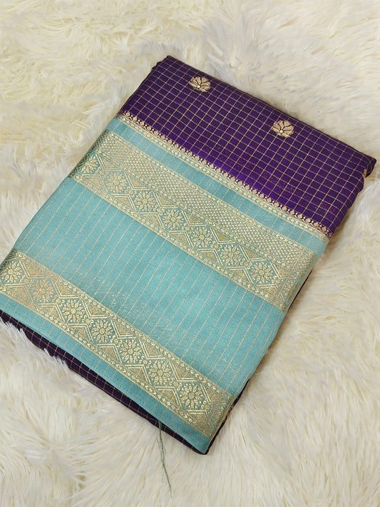 2D CHEX PURPLE COLUR SEMI MYSORE CREPE SILK