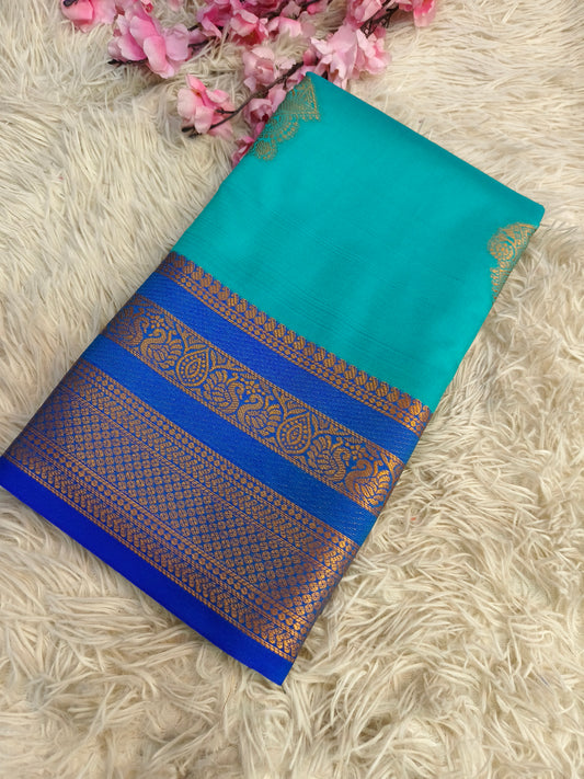 Blue Soft semi silk saree