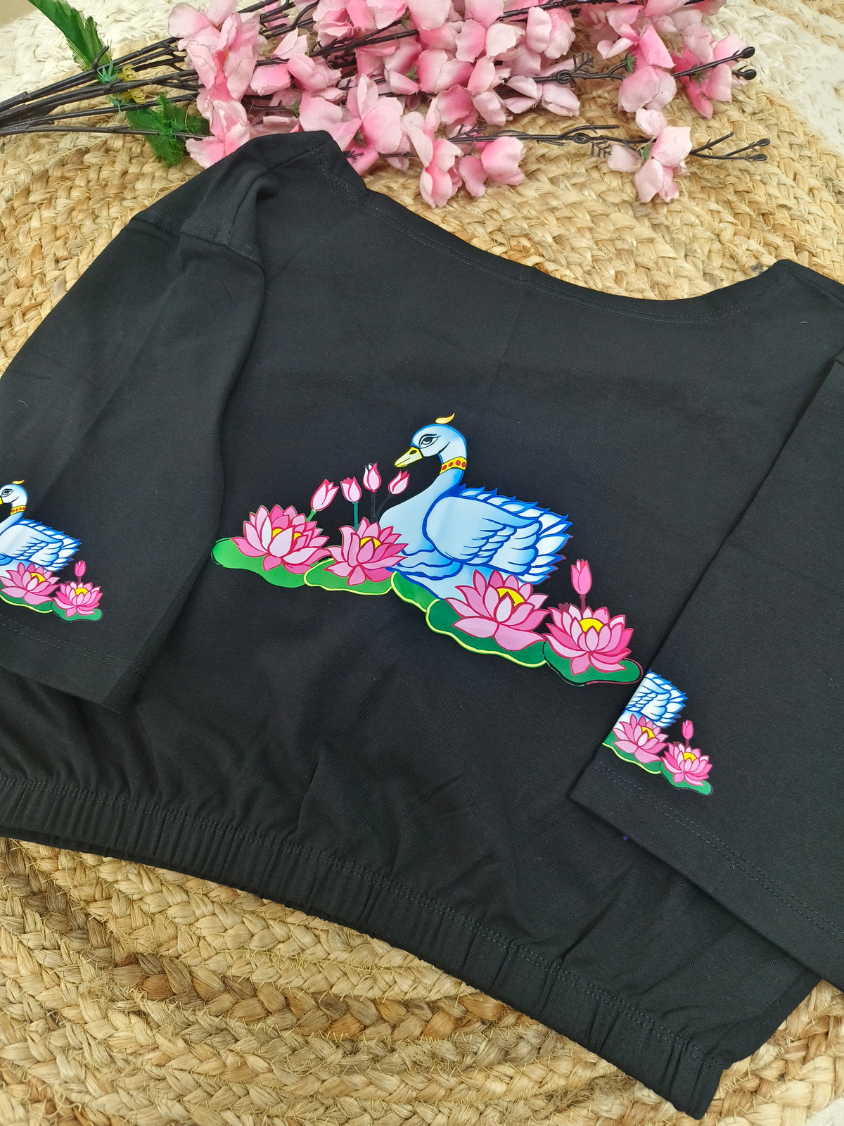 Black Stretchable blouses printed design
