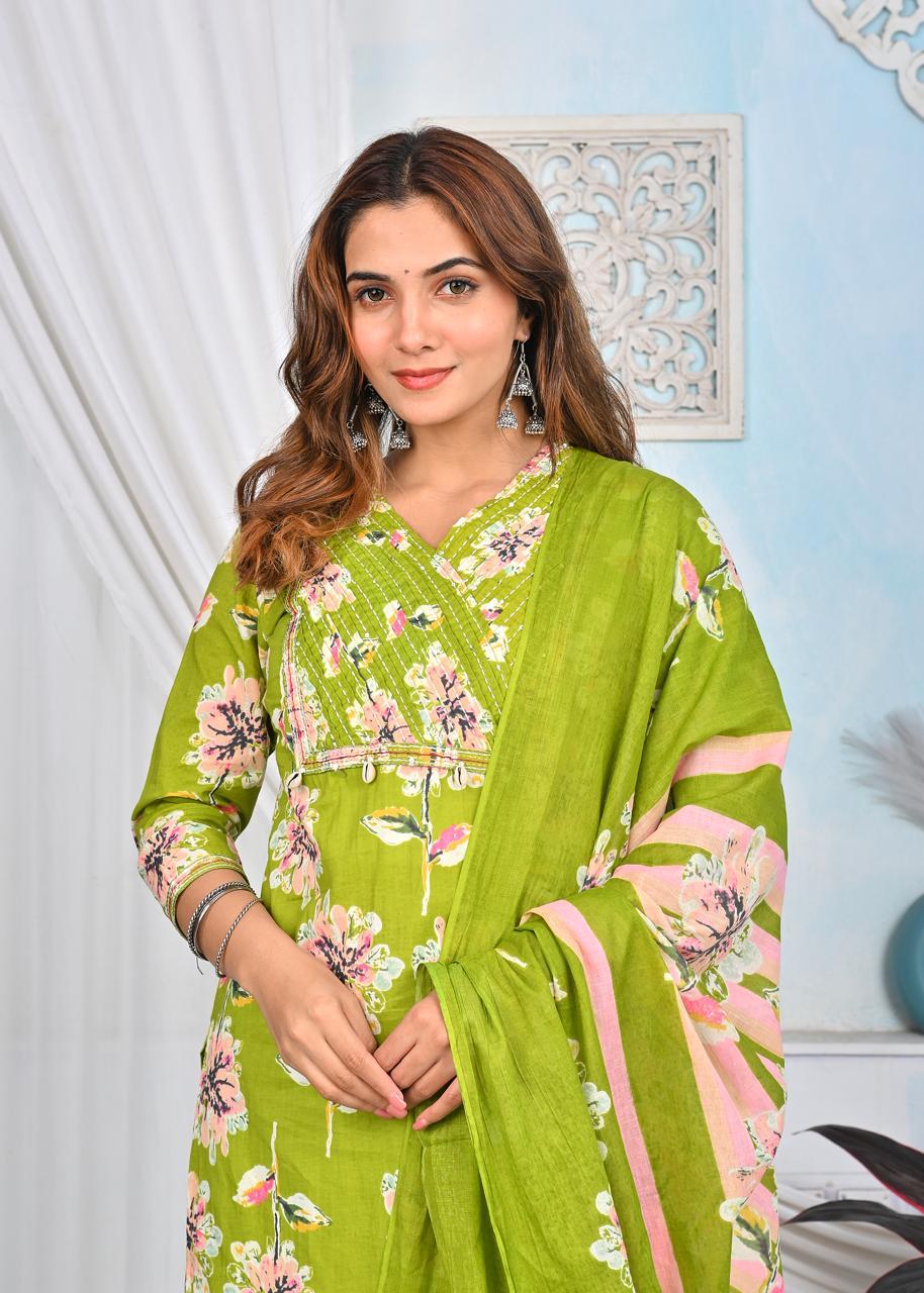 Green Cotton sets with duppata