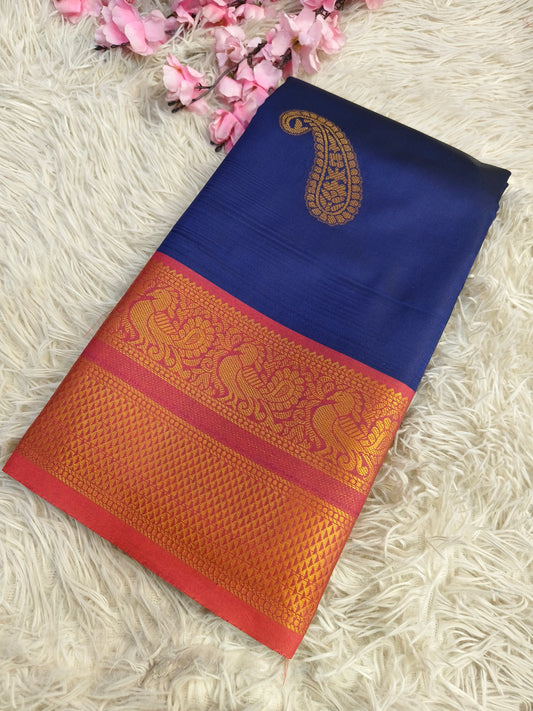 Navy Blue Soft semi silk saree