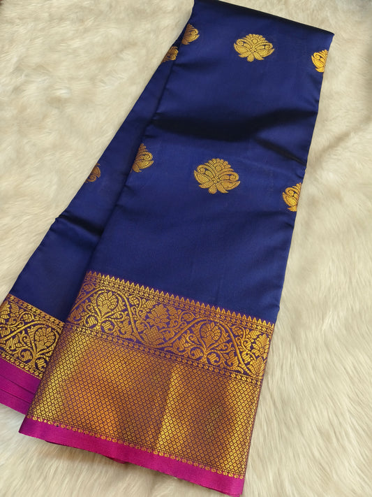 Navy Blue Semi kanchi silk saree