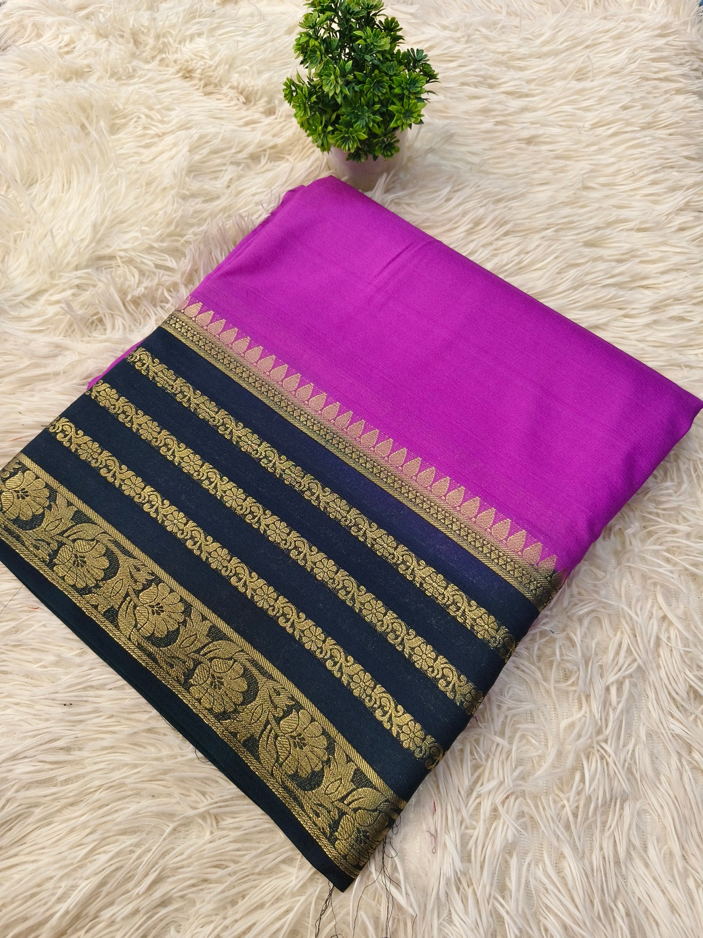 Lavendra with navy blue semi Mysore crepe silk saree