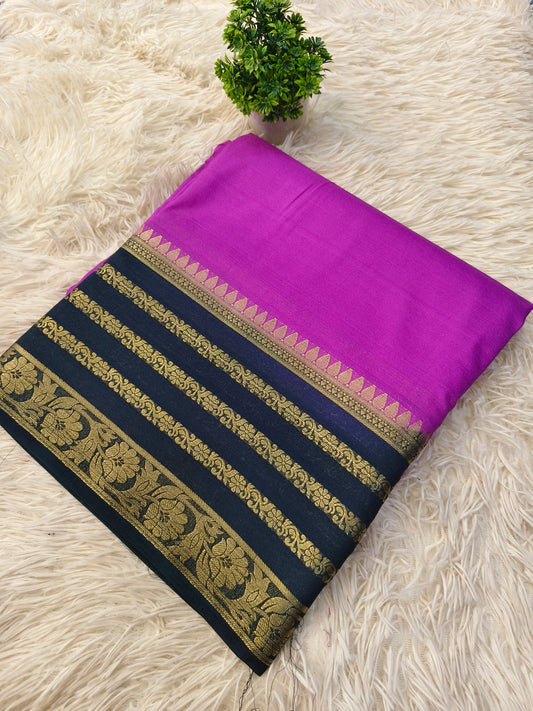 Lavendra with navy blue semi Mysore crepe silk saree