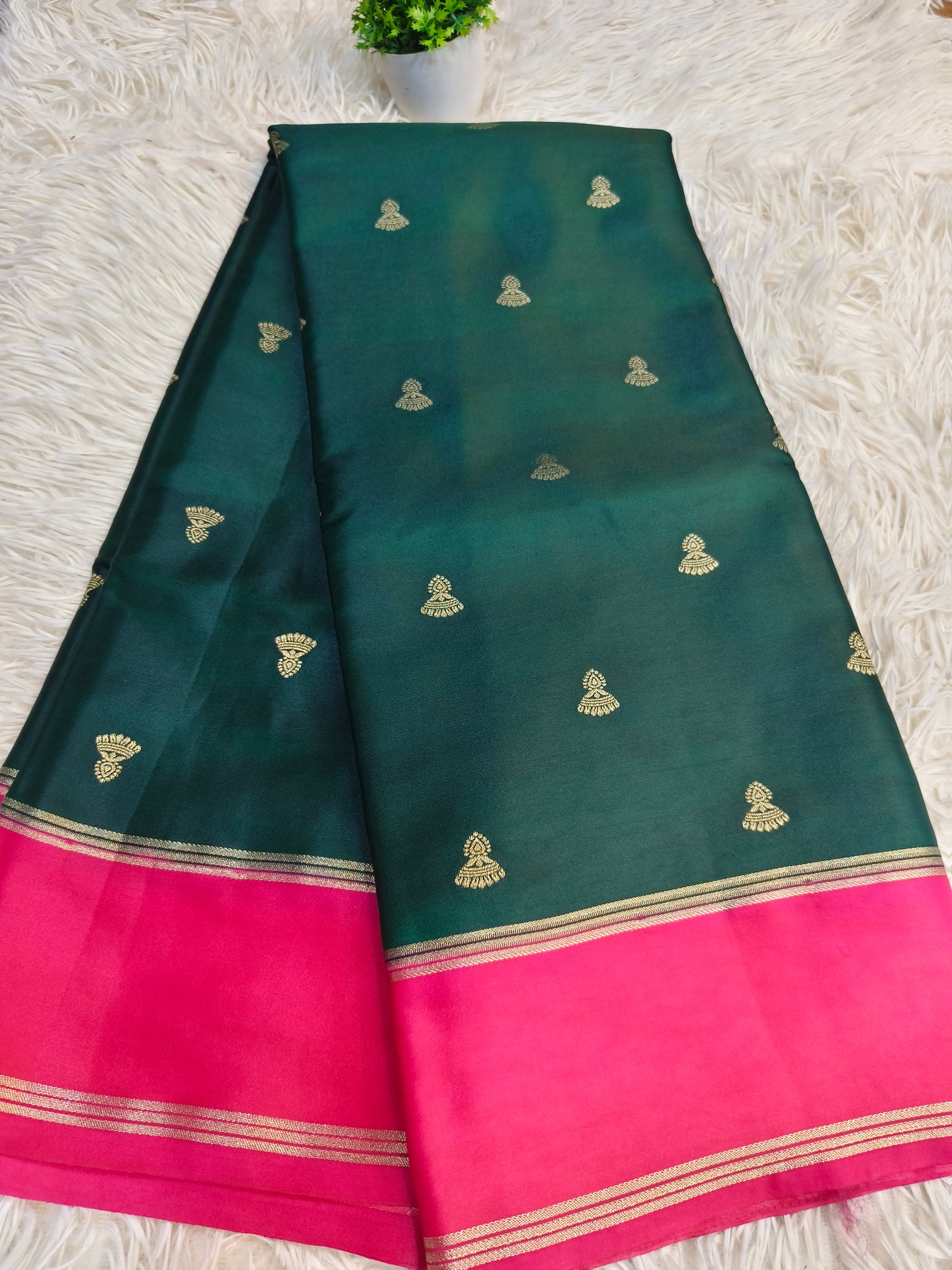 Bottle green with Rani pink Elegant gaji silk saree