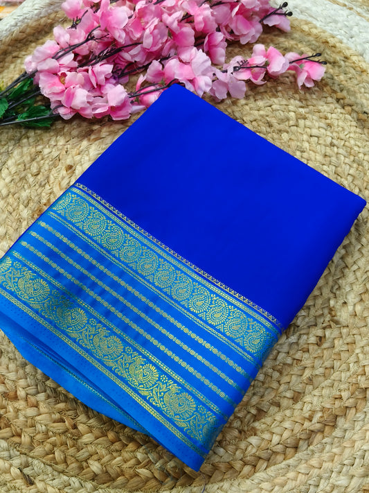 Royal Blue With Sky Blue semi Mysore crepe silk saree