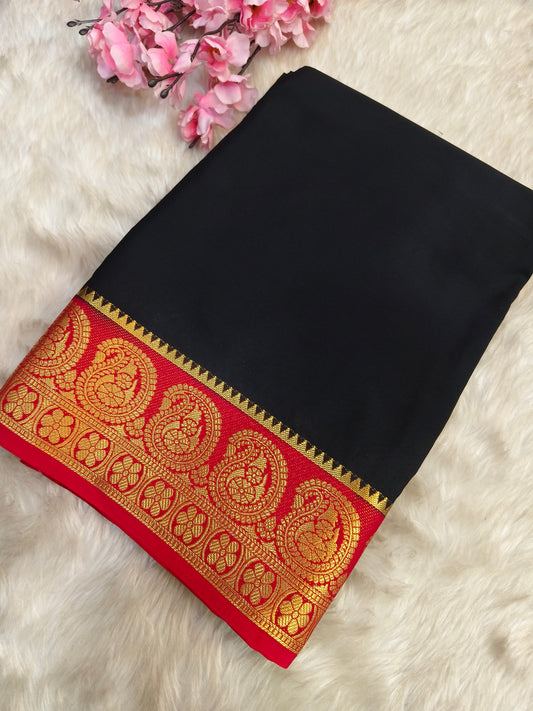 Black With Red semi Mysore crepe silk saree