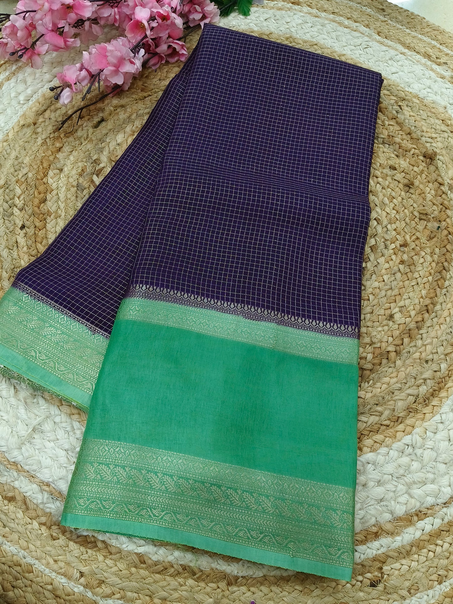 Purple with green viscose silk saree