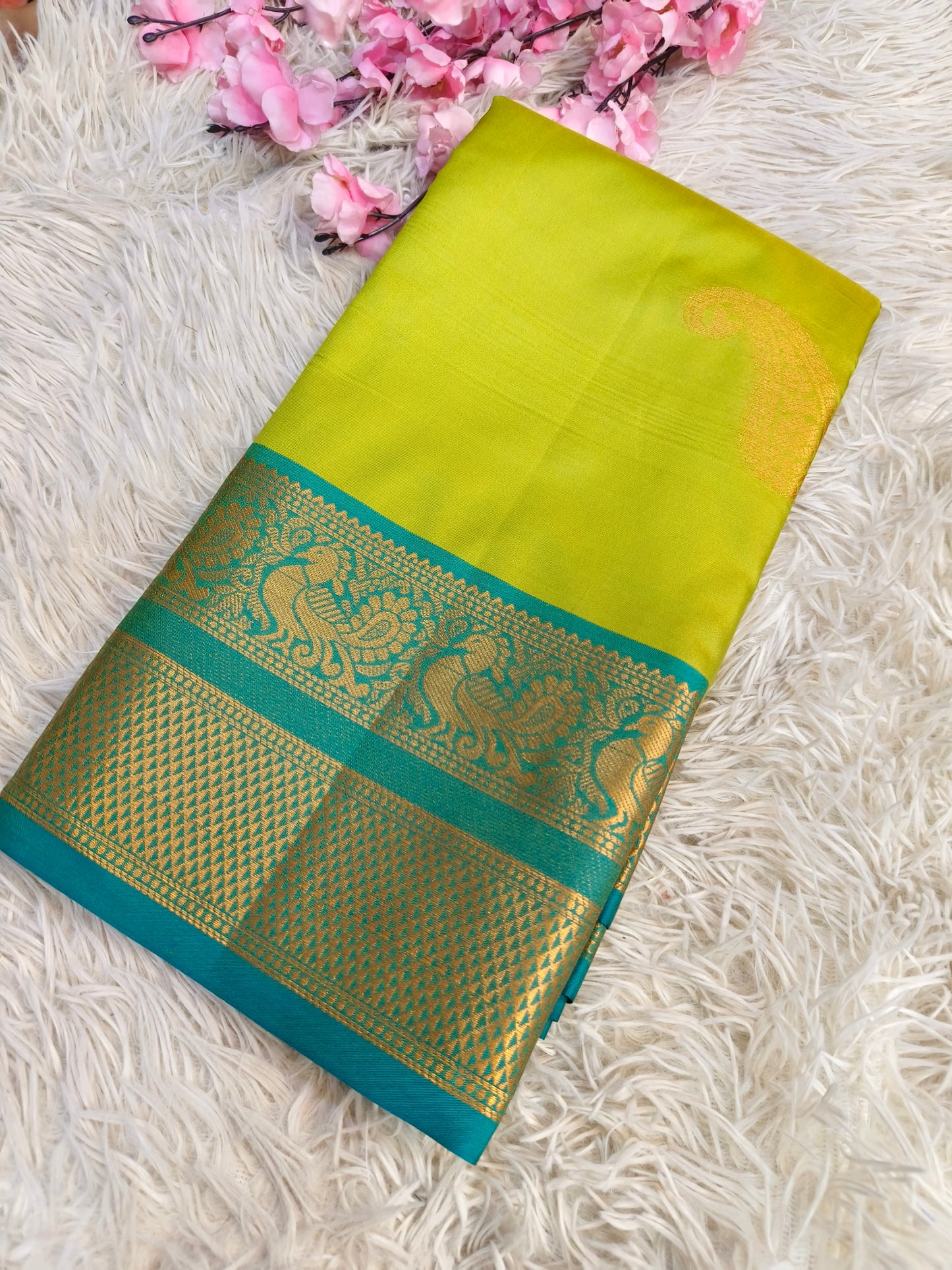 Parrot Green Soft semi silk saree