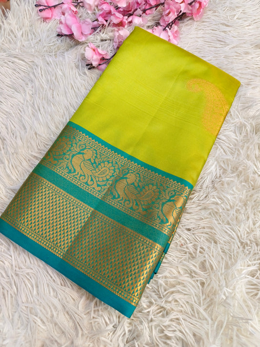 Parrot Green Soft semi silk saree