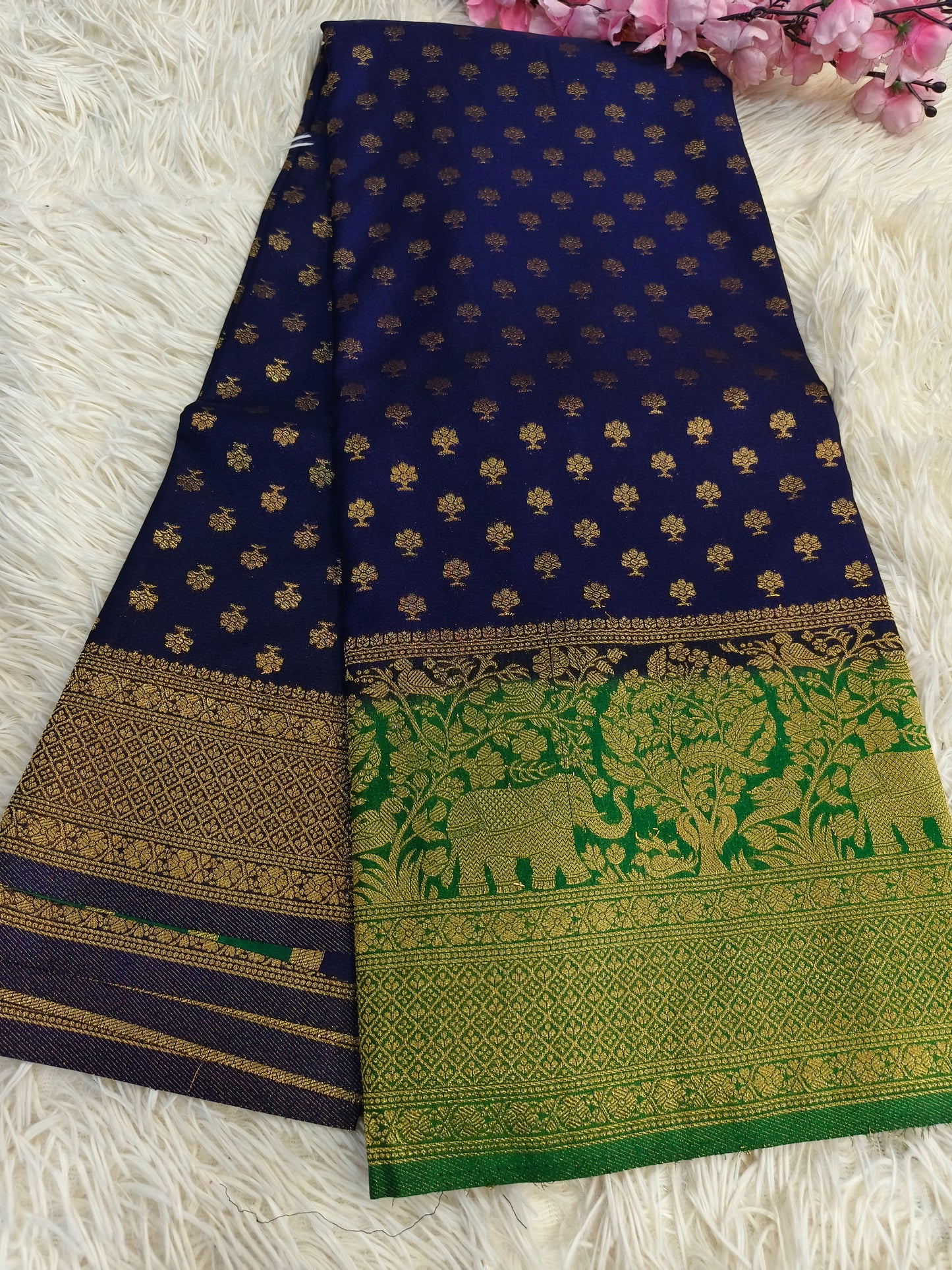 Navy blue with green Banarasi georgette silk saree
