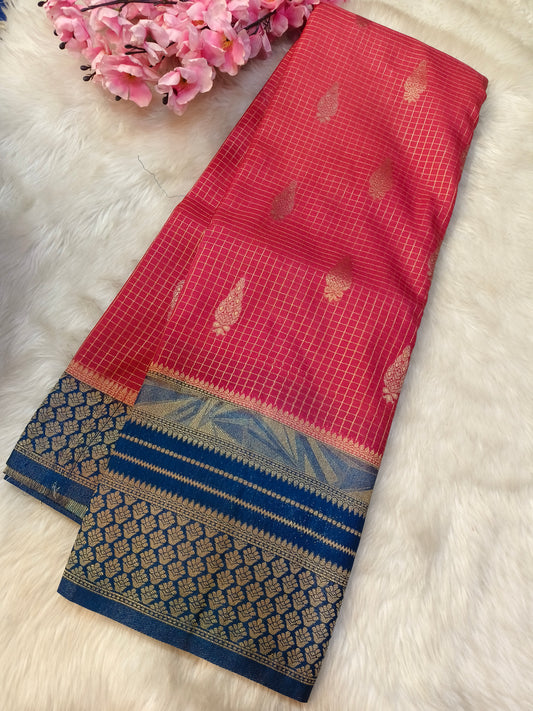 Rani Pink with blue georgette crepe silk saree