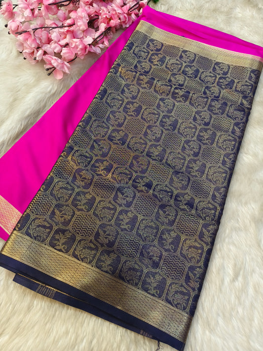 Pink with purple semi Mysore crepe silk saree