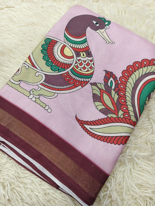 Light Pink kalamakari Linen saree