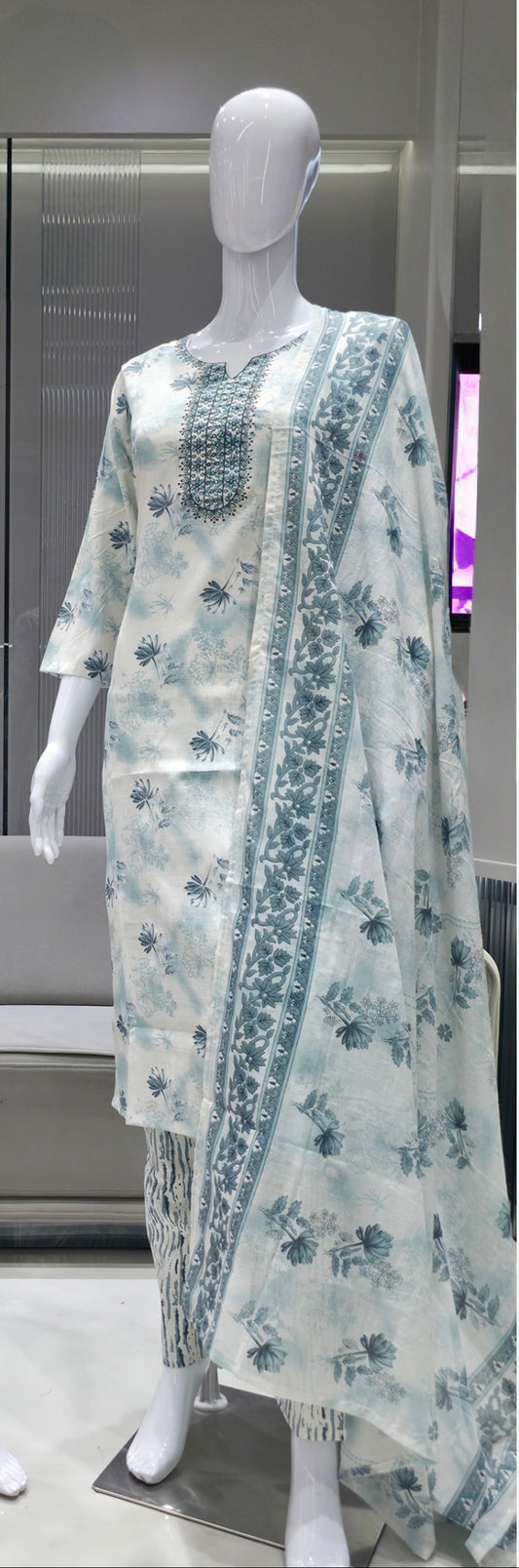 Light Blue Eelgent Pure cotton side cut set