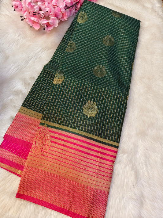 Bottle Green with Pink georgette crepe silk saree