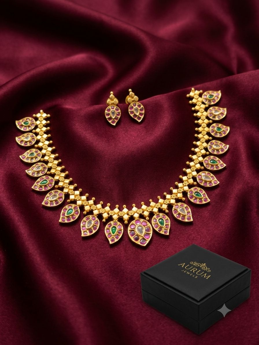 Temple-Inspired Mango Motif Necklace & Earrings Set