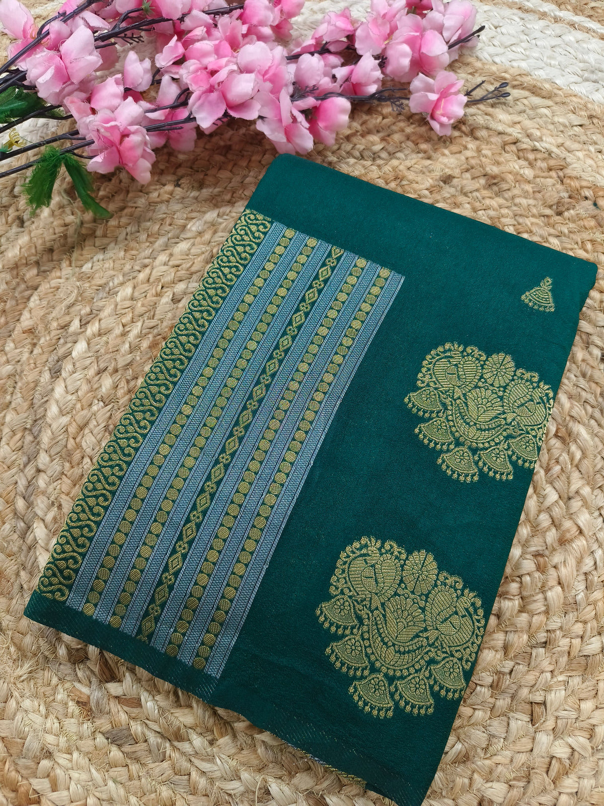 Bottle Green Georgette silk saree
