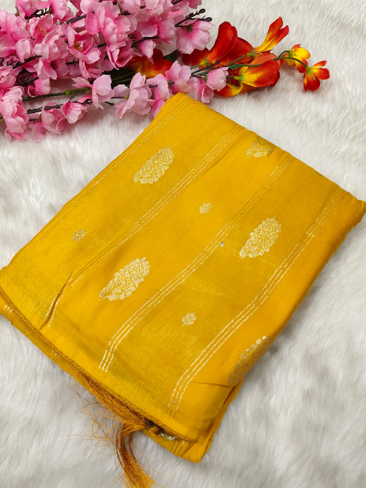 Yellow semi viscose silk saree