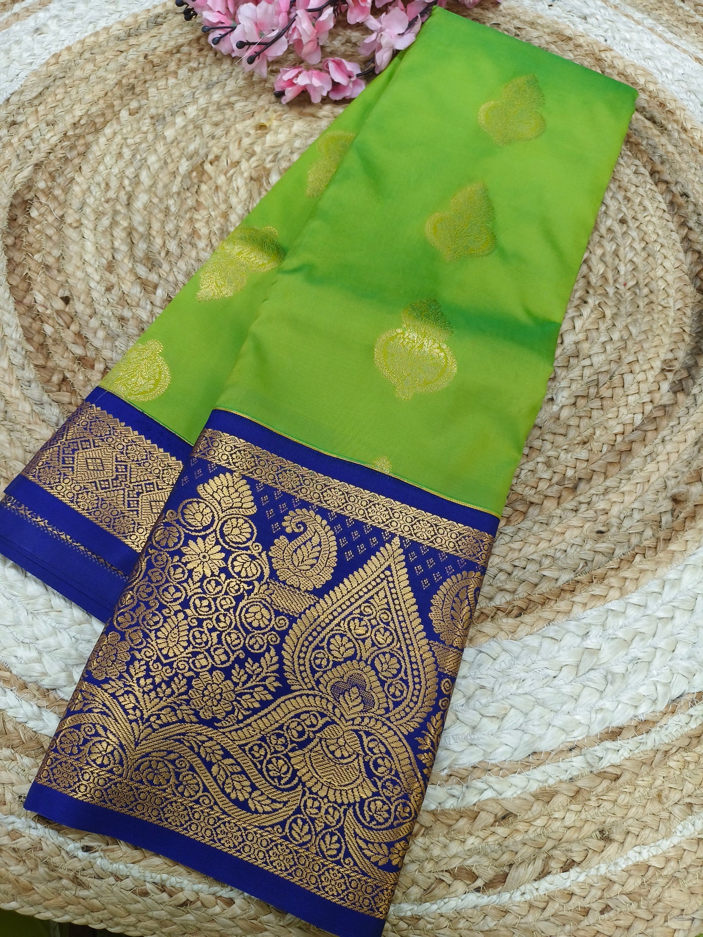 Green with Blue Elegant  soft semi kanjivaram silk saree