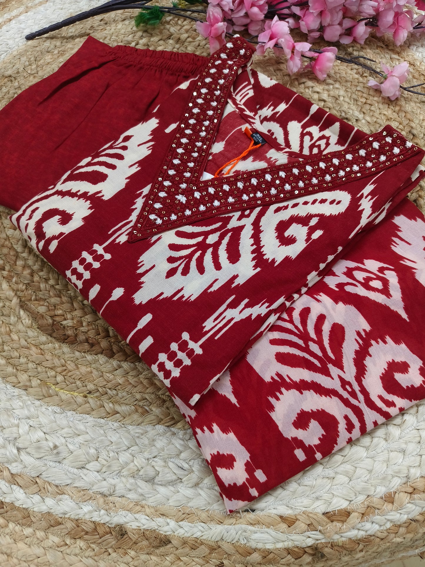 Maroon Cotton sets with duppatta