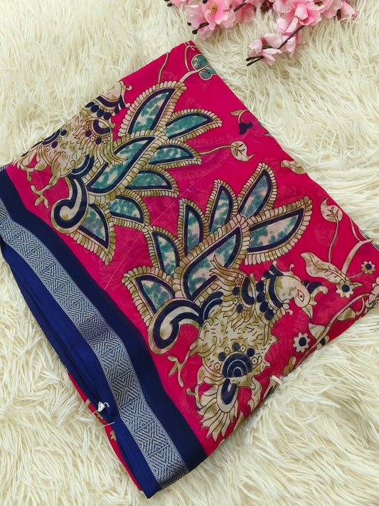 Pink Kalamkari Georgette saree